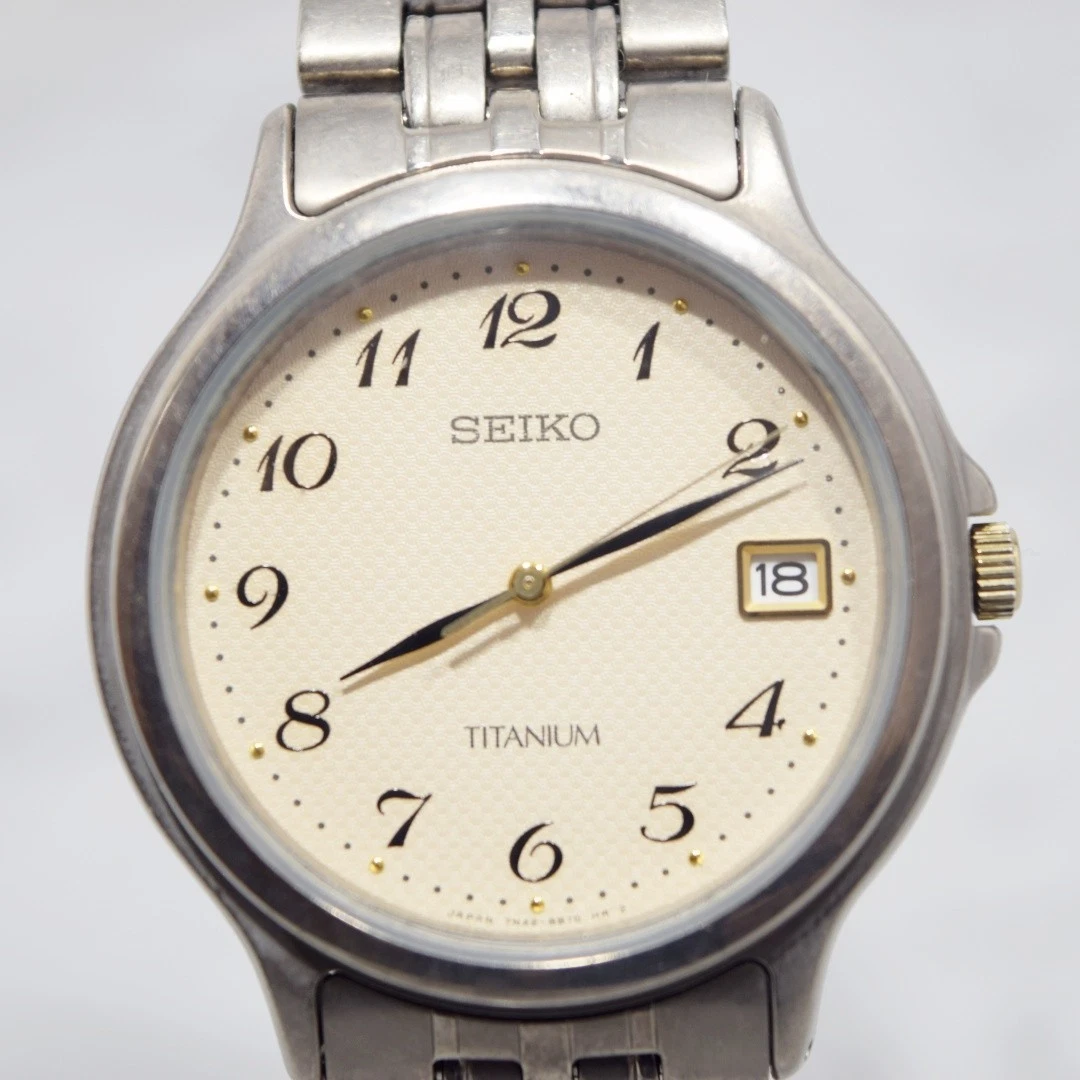[Vidrio Nuevo] Reloj Cuarzo Hombre SEIKO TITANIUM 7N42-8A60 1997 Vintage Batería Nueva