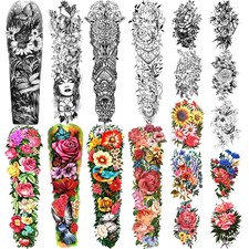 Temporary Tattoo Full Arm 8 Sheets and Half Arm Shoulder Waterproof Fake Tatt...