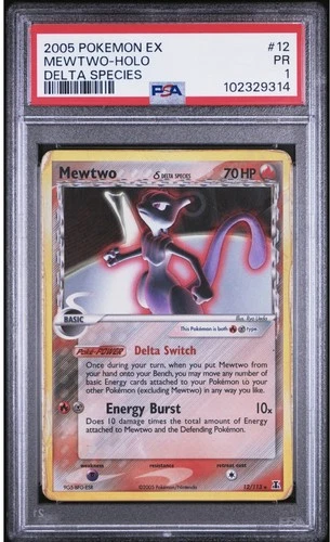 2005 Mewtwo Holo Rare #12/113 Pokemon Ex Delta Species PSA 1 Low Pop