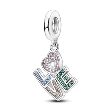 MULA European Colorful LOVE Pendant DIY Charm CZ Fit Bracelet 925 SterlingSilver