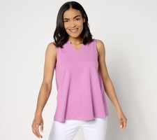 Denim & Co. Women's Top Sz S Essentials Favorite Jersey Split Purple A648429