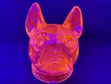 Green Vaseline Glass Boston Terrier Dog Head French Bulldog Uranium Animal