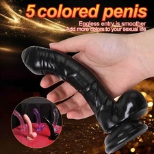 Realistic Dildo Sex Toys 8 Inch Thick Firm Flexible Anal Dildo with Stronger Cup