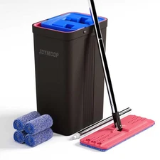 Mop and Bucket with Wringer Set, Hands Free Flat Floor Mop and Bucket, with 4...