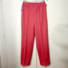 80s Hot Pink Elastic Waist High Rise Knit Polyester Straight Leg Trouser Pants