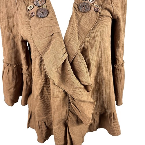 April Cornell Small Sweater Cardigan Topper Flutter Cover Up Brown Buttons - Picture 7 of 23