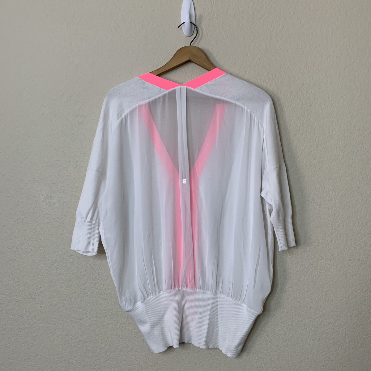 Karen Millen Sporty Pink White Zip Top Short Sleeve Mesh Cardigan