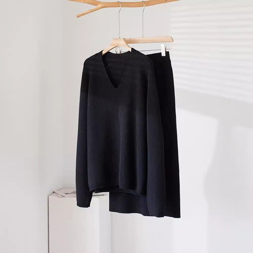 Damen V-Ausschnitt 100 % Wolle Kurz Pullover Mittellang Rock Strick Strickwaren Mode Gr. - Bild 21 von 21