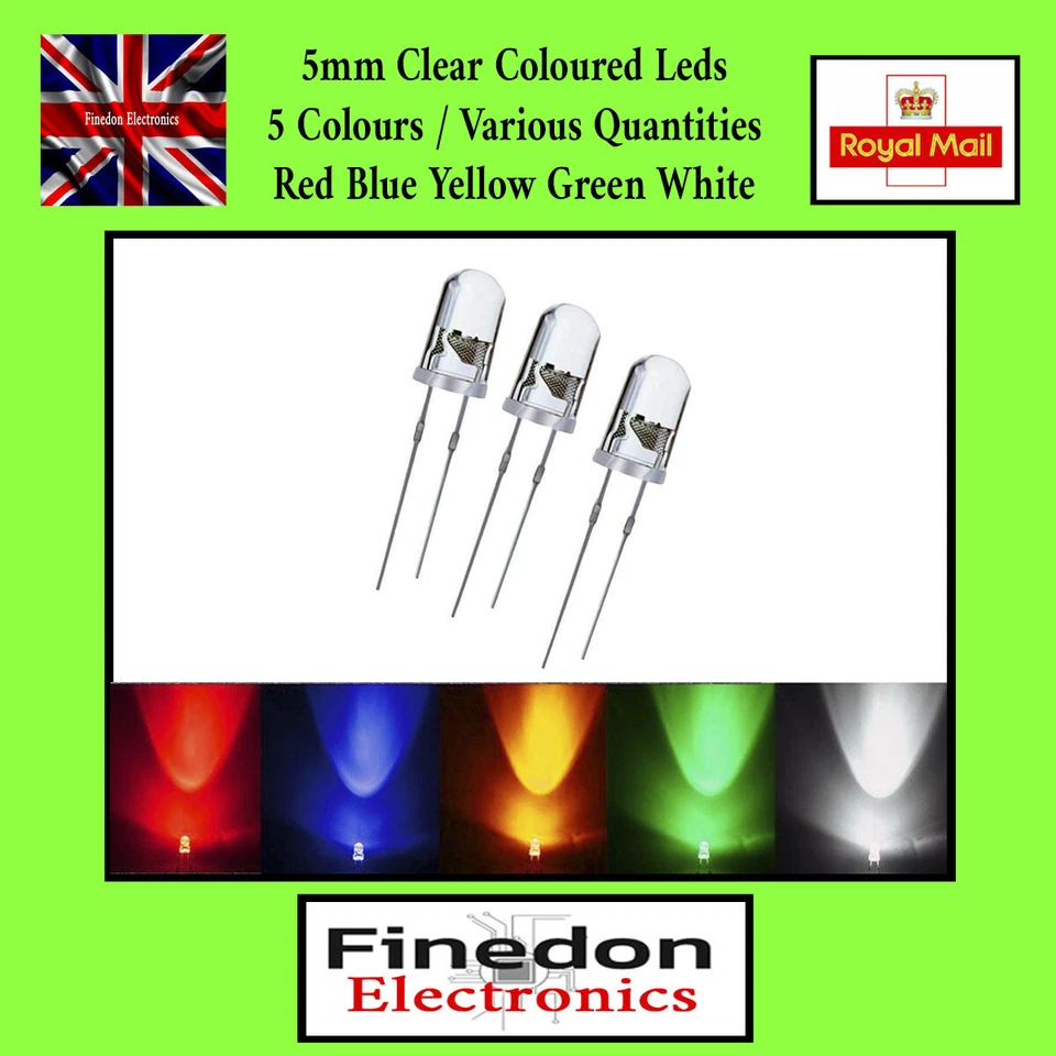 FE 5mm Ultra Bright Water Clear LED Bulb 3V All Colours Light Emitting Diode UK