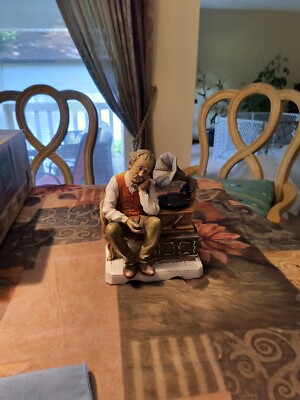 Italian Capodimonte Porcelain Statue Music Box - Old Man