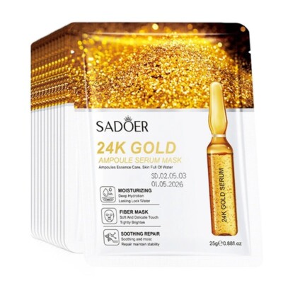 15 Stück SADOER 24K Gold Vitamin C Hyaluronsäure Gesichtsmasken Gesicht Feuchtigkeitsspendend