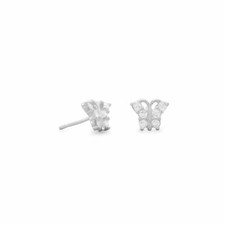 Sterling Silver CZ Butterfly Stud Earrings