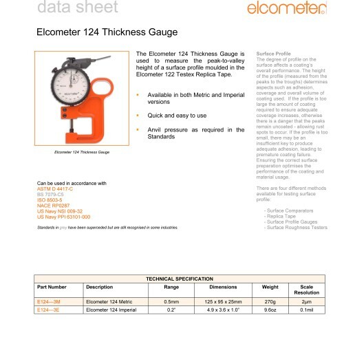 E124-3M Elcometer 124 Surface Profile Gauge Thickness Gauge | eBay
