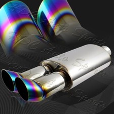 3 Dual Rainbow Burnt Tip Stainless T-304 Exhaust Muffler 2.5 Inlet Universal 3 Dual Rainbow Burnt Tip Stainless T-304 Exhaust Muffler 2.5 Inlet Universal