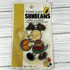 Sunbeams Basketball Dog Sun Catcher Suction Cup Hanger 1983 Vintage