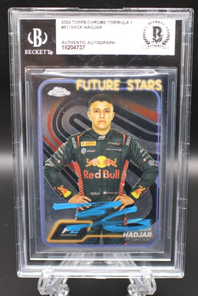 ISACK HADJAR SIGNED 2024 TOPPS CHROME FORMULA 1 #42 ROOKIE CARD RC
