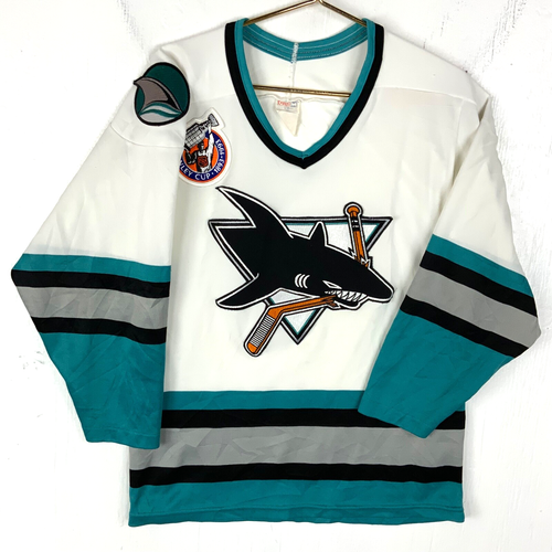 Vintage San Jose Sharks Ccm Jersey Small White Made In Canada Nhl 90's
