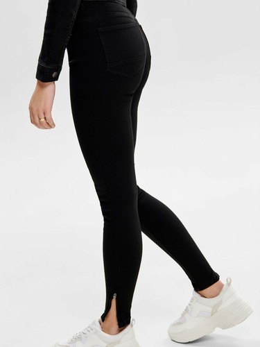ONLY Pantaloni Jeans donna Skinny fit lunghezza alla caviglia con zip Black  | eBay