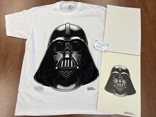 VINTAGE STAR WARS DARTH VADER BIG FACE STIPPLE OG ART T SHIRT XL 1/1 TEE NOS