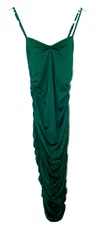 Swrose Ruched Bodycon Dress, w adjustable spaghetti straps & rear zip-L, green