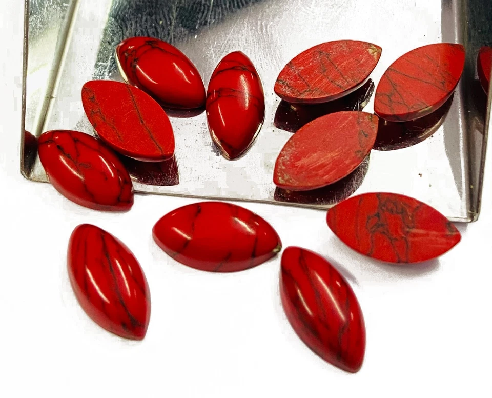 Cabujón con forma de marquesa Howlita roja espalda plana al por mayor piedras preciosas sueltas Foto 3 de 4