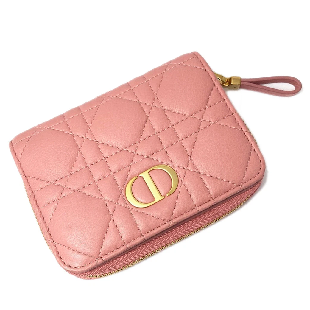Portefeuille écarlate Christian Dior Caro rose cannage matelassé cuir de veau authentique