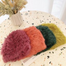 Lady Real Rabbit Fur Hat Russian Cossack Cap Beanie Knit Elastic Ushanka Warm UK