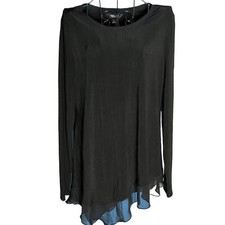 Simply Vera Women's S Asymmetrical Ruffle Bottom Tunic Blouse Black Whimsigoth