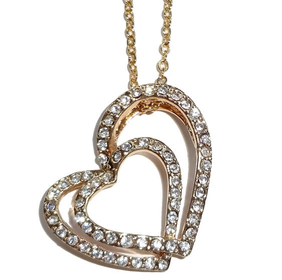 Collier Fabergé pendentif deux coeurs en strass cristal brillant