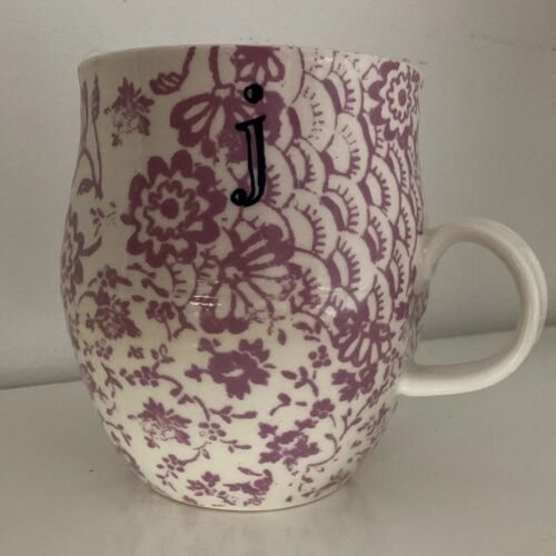 Anthropologie HOMEGROWN Monogram Mug Initial “j” Mauve Pink/lavender - Afbeelding 1 van 4