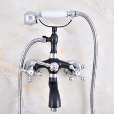 Black and silver Wall Mount Clawfoot Bath Tub Mixer Tap Faucet Handheld Shower