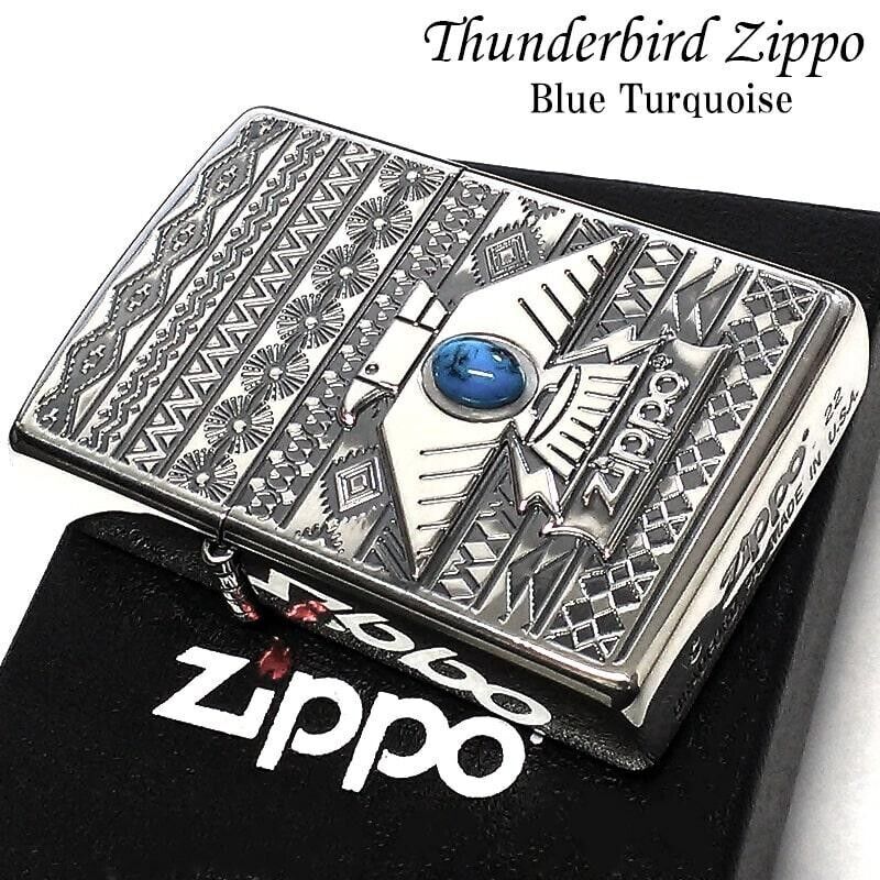 Zippo Oil Lighter Thunderbird Blue Turquoise Silver Regular Zippo Oil Lighter Thunderbird Blue Turquoise Silver Regular