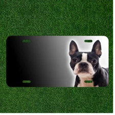 Custom Personalized License Plate Tag With Boston Terrier Dog Breed Add Names