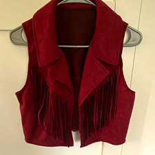 Women's Burgundy Fringe Open Front Sleeveless Western Vest, Size S NWOT
