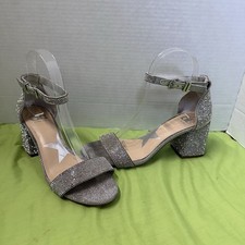 Gianni Bini Rhinestone Embellished Ankle Strap Block Heels Sandals 7M