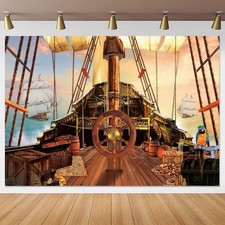 10x8ft Pirate Ship Backdrop for Party Pirate Treasure Map Photography Backgro...