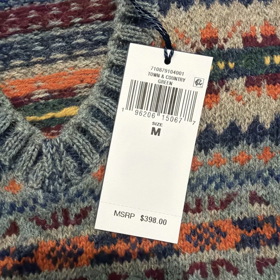 Мужской свитер Polo By Ralph Lauren из шерстяной смеси размер M Fairisle ручная вязка с V-образным вырезом - Изображение 2 из 3