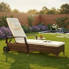 Gartenliege Sonnenliege Liegestuhl Loungeliege Rattan Polyrattan Liege Braun