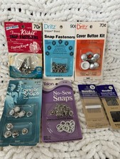Vtg Sewing Lot Of No Sew Snaps,Snap Fasteners,Cover Button Kit Quilting Needles