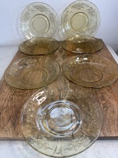 7 Yellow Federal Depression Glass Salad Plates Amber Cabbage Rose 6”etch Vintage