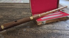 Wood/brass Irish D Flute Wind Instrument with Wooden Case open box