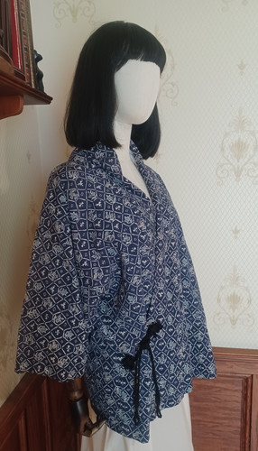Vintage 1940s-1950s Traditional Japanese Indigo-Dyed Hanten Jacket Kimono
