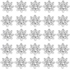 ‌Snowflake Rhinestone Buttons 30 Pieces Silver Flat Back Pearl Flower Buttons fo