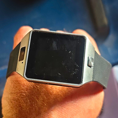 Touchscreen Smart Watch Silver Metal Case w/ Black Rubber Band