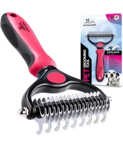 Double-Sided Deshedding Brush, Undercoat Rake for Dogs & Cats,Shedding Comb Wide