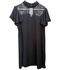 Zara Black Lace Yoke Shift Mini Dress M Flutter Slv Dark Academia Coquette Goth