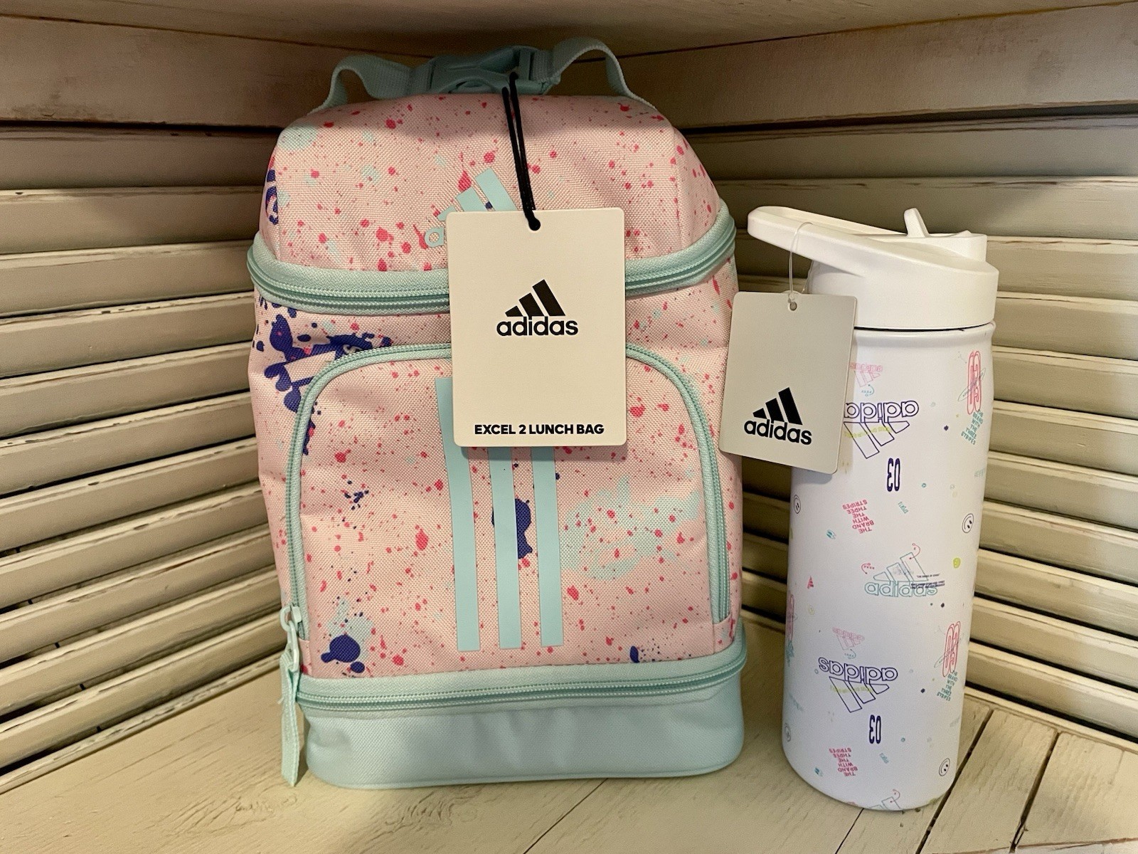 Adidas Excel 2  Pink Insulated Lunch Bag & Icon Love 600ML Metal Water Bottle
