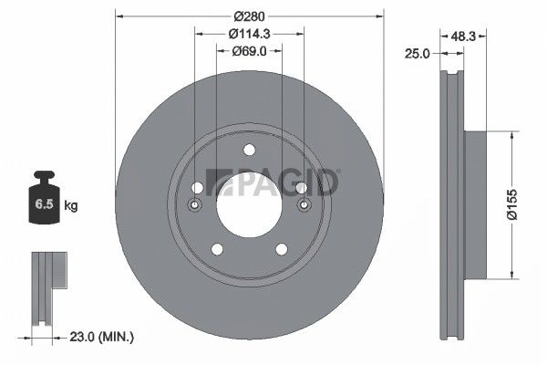 2X Pagid Bremsscheibe InnenbelüFtet Ø280Mm FüR KIA Niro II SG2 Hyundai Kona SX2-image