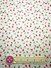 Cottage Scrap Fabric String Lights red,green,pink on white Fat 8th=9x22 or 10x20