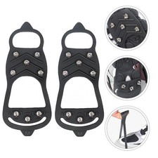 1 Pair Non Skid Snow Crampon Shoe Covers Black TPE Metal Outdoor Use